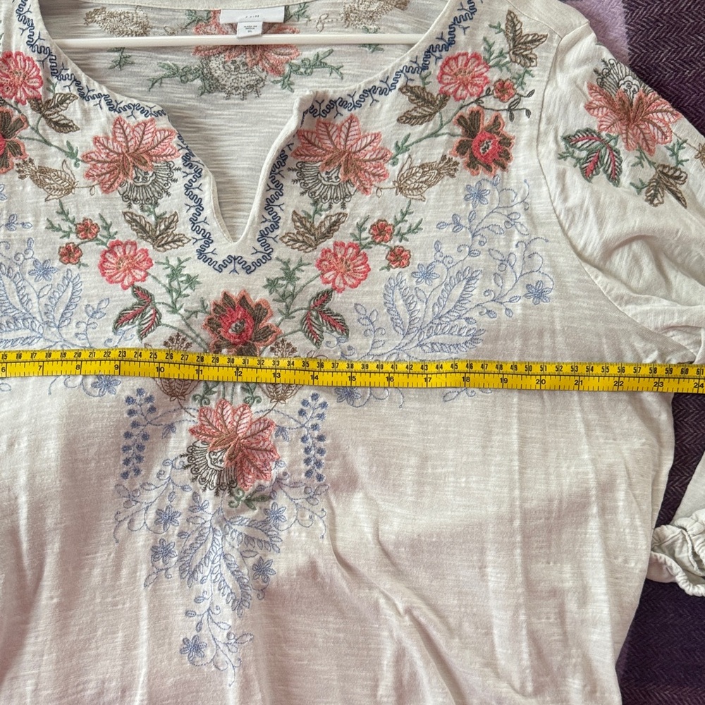 J. Jill Cream Tunic with Red and Green Embroidery - Picture 3 of 5